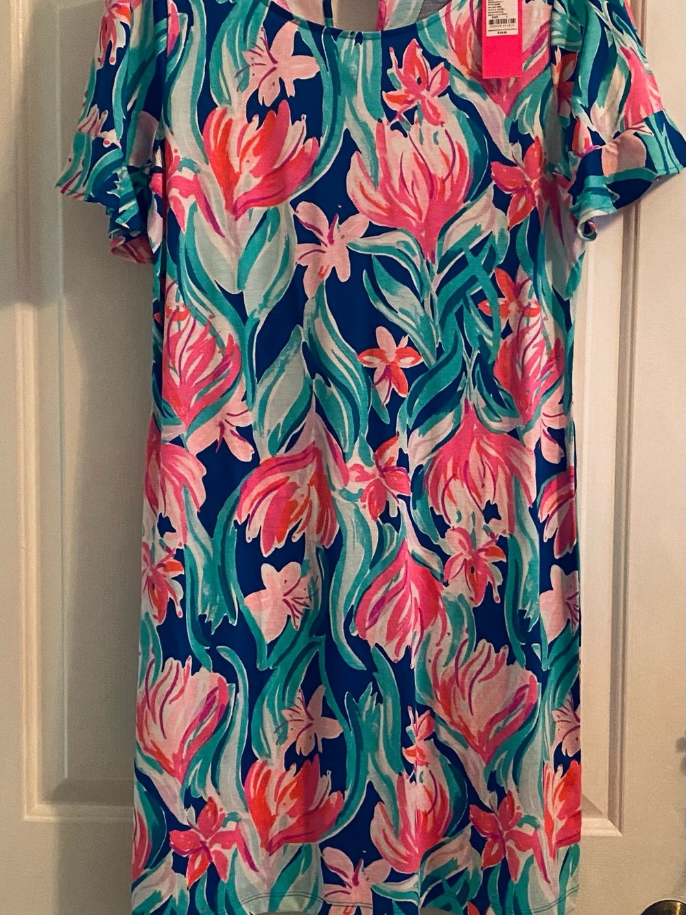 Lilly Pulitzer Blue Floral Shift Dress with Pink and Green Accents BNWT